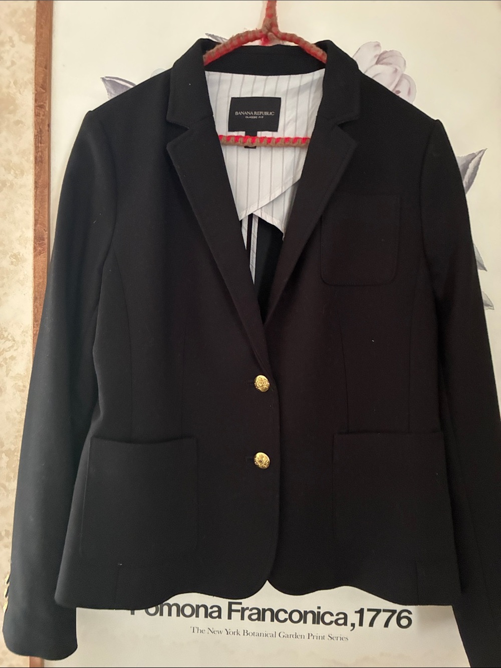 Banana Republic Blue Women's Two-Button Blazer with Gold Buttons